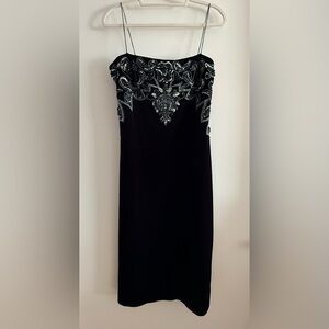 JS Boutique Black Velvet Beaded with Silver Embellishments Midi Dress